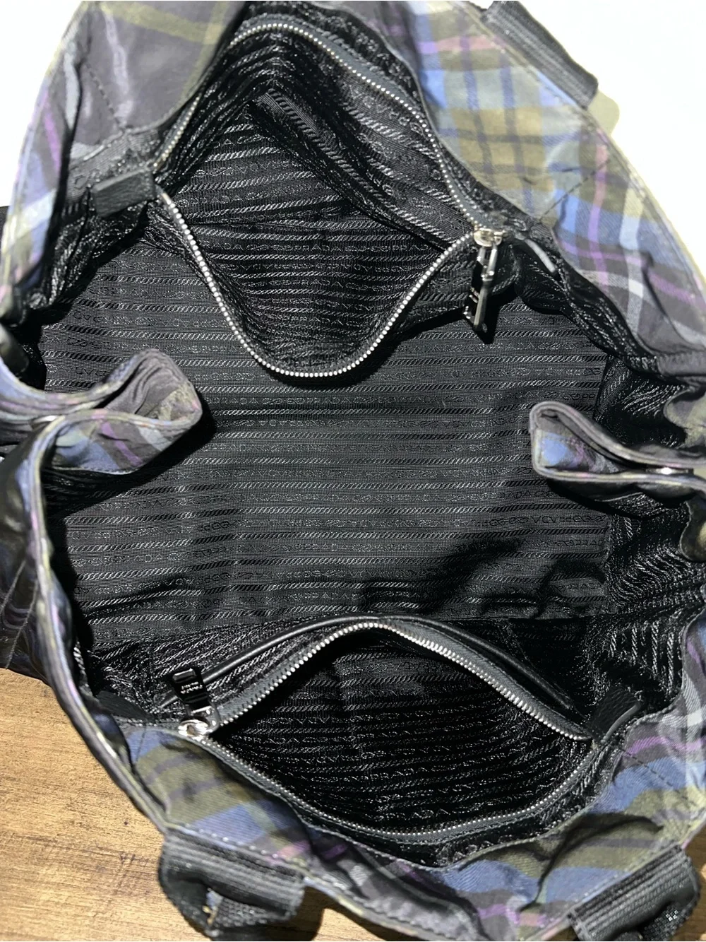 *Rare* Prada Black Blue Purple Plaid Nylon Canapa